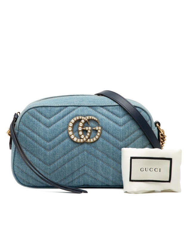 Pre-Loved by Azura Reborn - Pre-Loved Small GG Marmont Matelasse Denim Pearly Crossbody