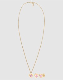Elli Jewelry - Jewelry Set Chain Plug Heart Cubic Zirconia Pink 925 Silver Gold Plated
