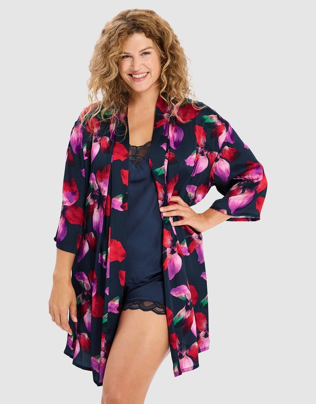 Sans Complexe - Graceful Short Viscose Satin Kimono Lingerie Robe