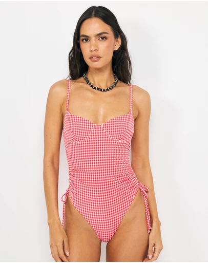 AERE - Sienna Gingham Tie Side Swimsuit