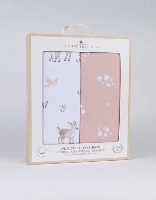Living Textiles - 2 Pack Organic Cot Fitted Sheet - Fawn Fables