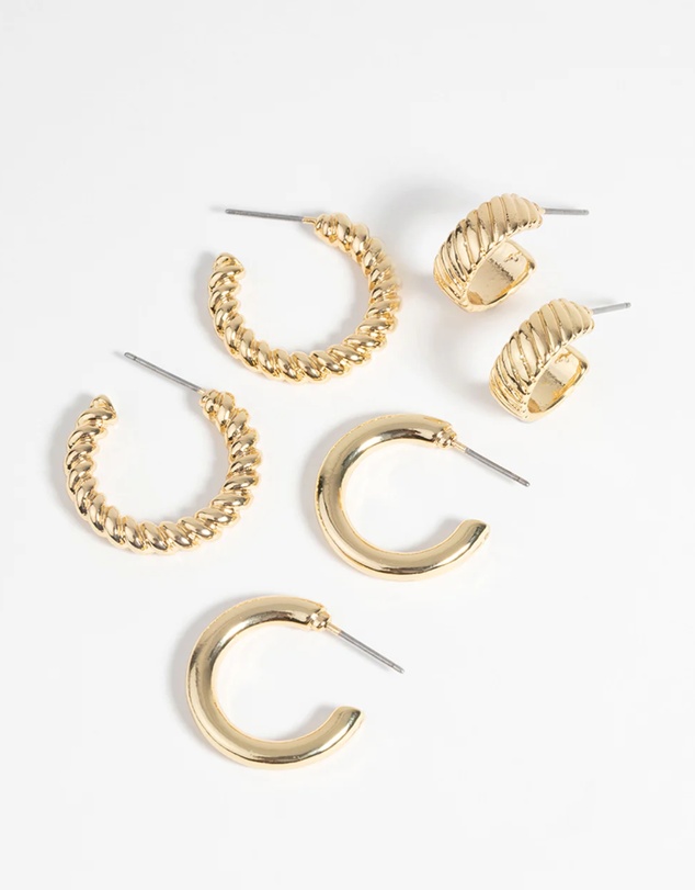 Lovisa - Gold Plated Twisted Hoop Earring Pack