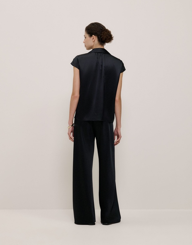 Trenery - Silk Satin Cap Sleeve Shirt in Black