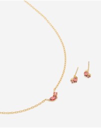 Lovisa - Waterproof Gold Plated Stainless Steel July Red Cubic Zirconia Birthstone Necklace & Earrings Set