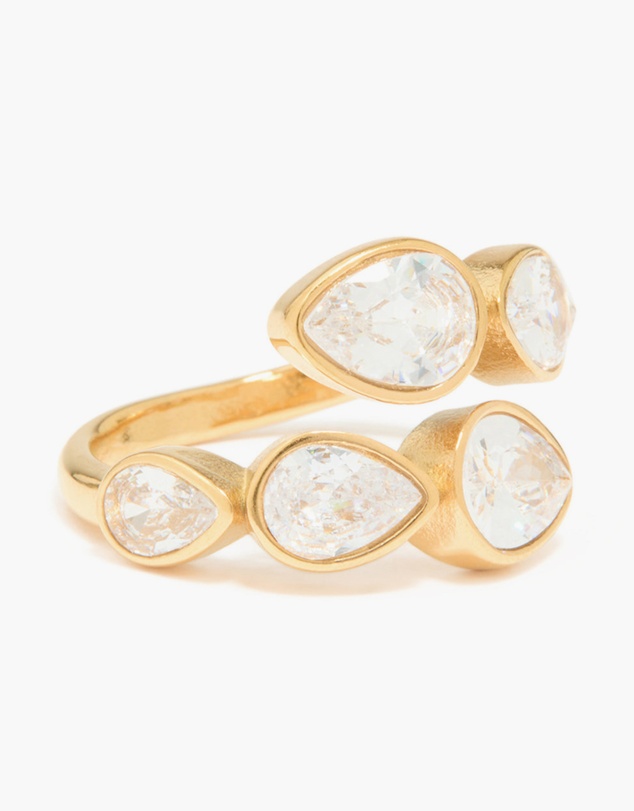 Lovisa - Waterproof Gold Plated Stainless Steel Cubic Zirconia Graduating Pear Wrap Ring