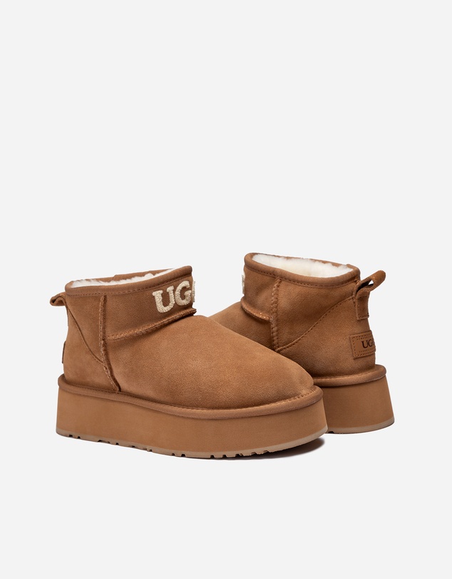 Ozwear Connection Uggs - Ugg Classic Platform Knit Logo Ultra Mini Boots (Water Resistant)(4cm)