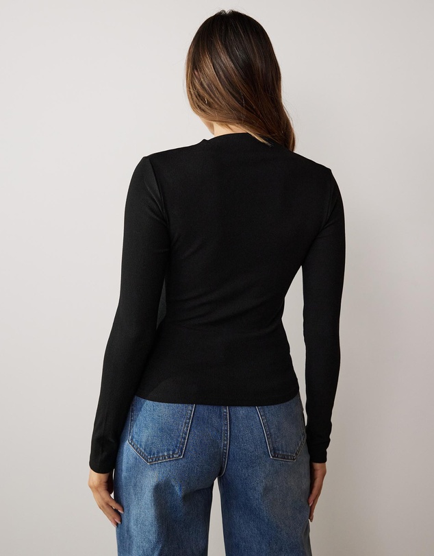 Atmos&Here - Mock Neck Rib Long Sleeve Top