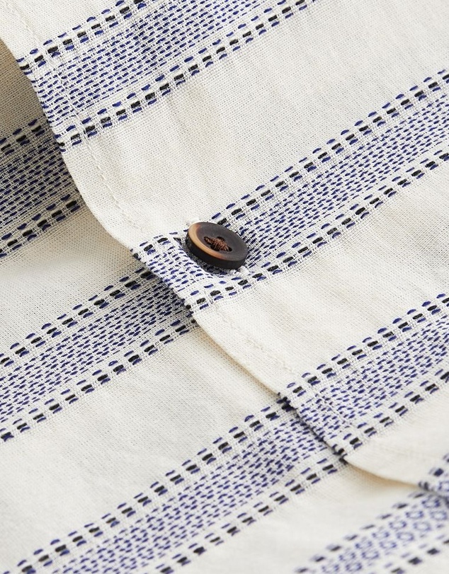 NEXT - Textured Stripe Short Sleeve Shirt With Cuban Collar