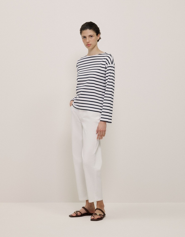 Trenery - Australian Cotton Breton Stripe Long Sleeve T-shirt in Night Sky