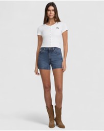 GUESS Jeans - GUESS JEANS Short Sleeve Snap Embroidered Slim Top
