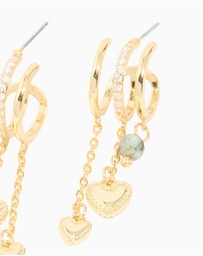 Lovisa - Gold Plated Heart & Semi Precious Stone Chain Hoop Earrings