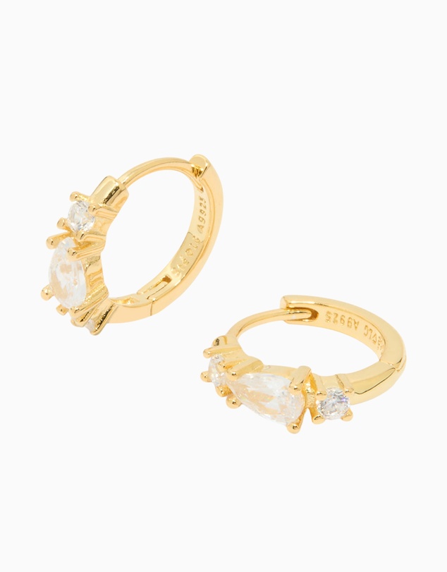 Lovisa - Gold Plated Sterling Silver Pear Cubic Zirconia Huggie Earrings