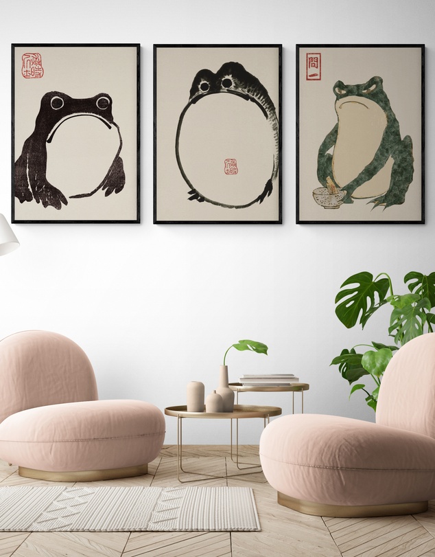 Inka Arthouse - 3x Vintage Japanese Frog Art Prints