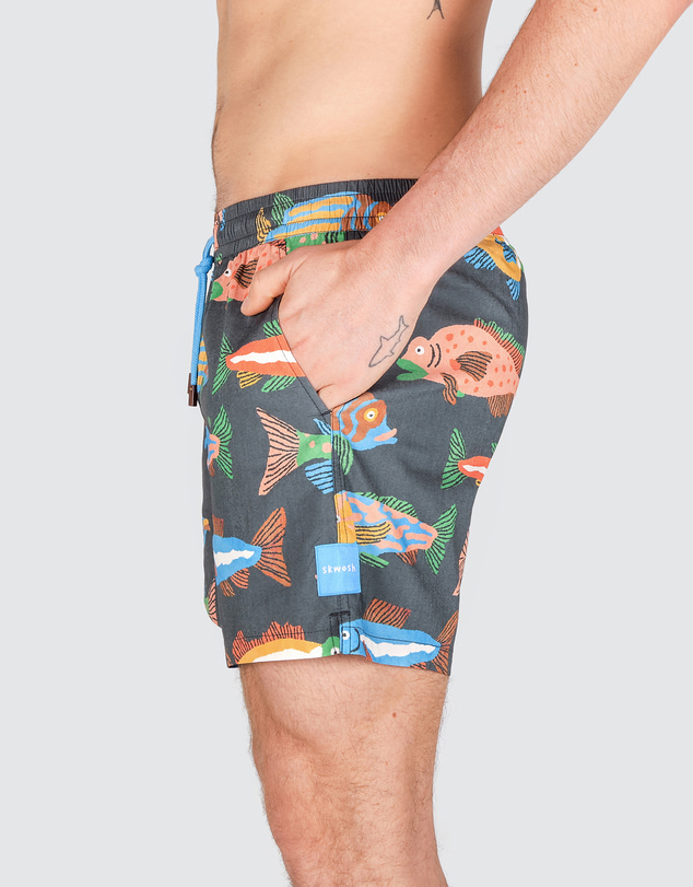 Skwosh - Here Fishy Fishy Men's Rad Shorts in Charcoal