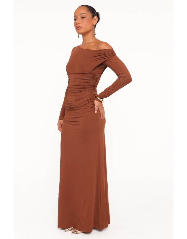 Petal & Pup - Jenna Off Shoulder Maxi Dress - Brown