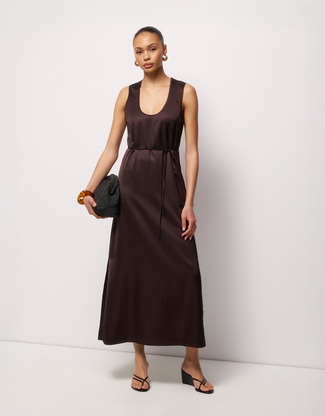 AERE - Sable Satin U Neck Midi Dress