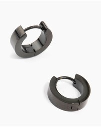 Lovisa - Waterproof Black Coated Stainless Steel Wide Huggie Earrings