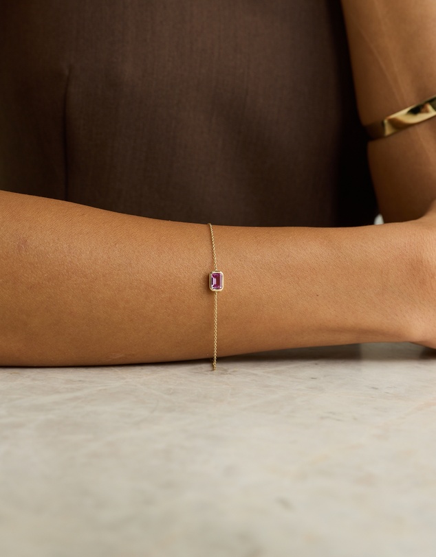 Michael Hill - Emerald Cut Pink Created Sapphire Bezel Bracelet in 10kt Yellow Gold