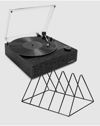 Victrola - Victrola Eastwood II Turntable - Black + Gadhouse Vinyl Rack Bundle - Black