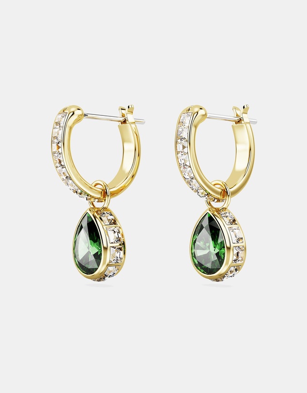 Swarovski - Chroma drop earrings, Pear cut, Green, Gold-tone plated