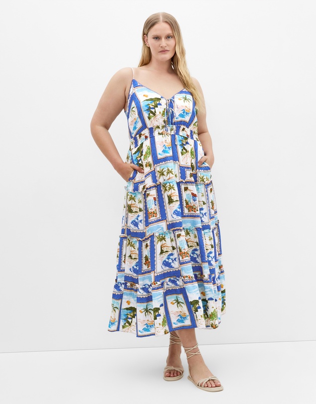 City Chic - Aiza Postcard Print Maxi Dress
