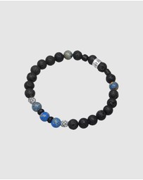 Kuzzoi - ICONIC EXCLUSIVE - Bracelet Men Beads Round with Lava Stone and Agate Beads in 925 sterling silver