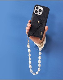 LOUVE COLLECTION - Leather Phone Case Wallet & Strap + Daisy Pearl Wristlet