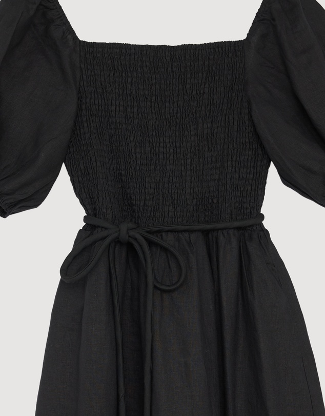 Revibe - Repaired AERE Olana Shirred Linen Midi Dress - AU 18