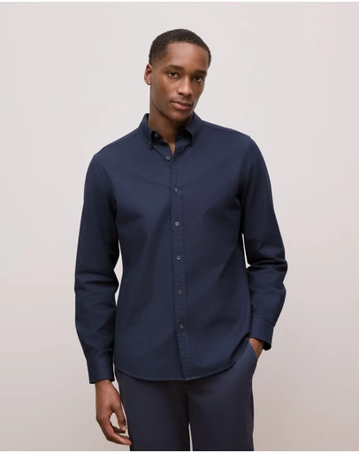 Trenery - Regular Fit Cotton Monogram Oxford Shirt in Navy