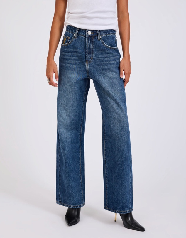 ONE TEASPOON - Baxters Mid Waist Wide Leg Denim Jeans - Blue Love