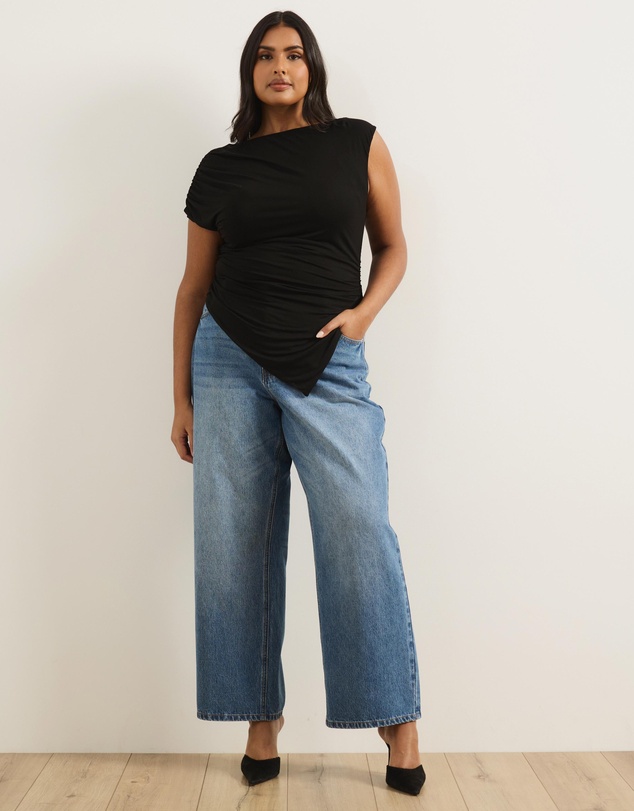 Atmos&Here Curvy - Lila Gathered Shoulder Bamboo Top
