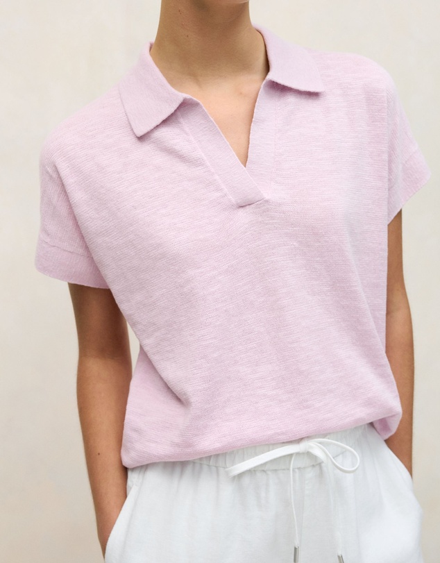 Trenery - Linen Cotton Relaxed Knit Polo in Soft Lilac