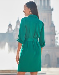Sosandar - Satin Zip Front Utility Shirt Dress