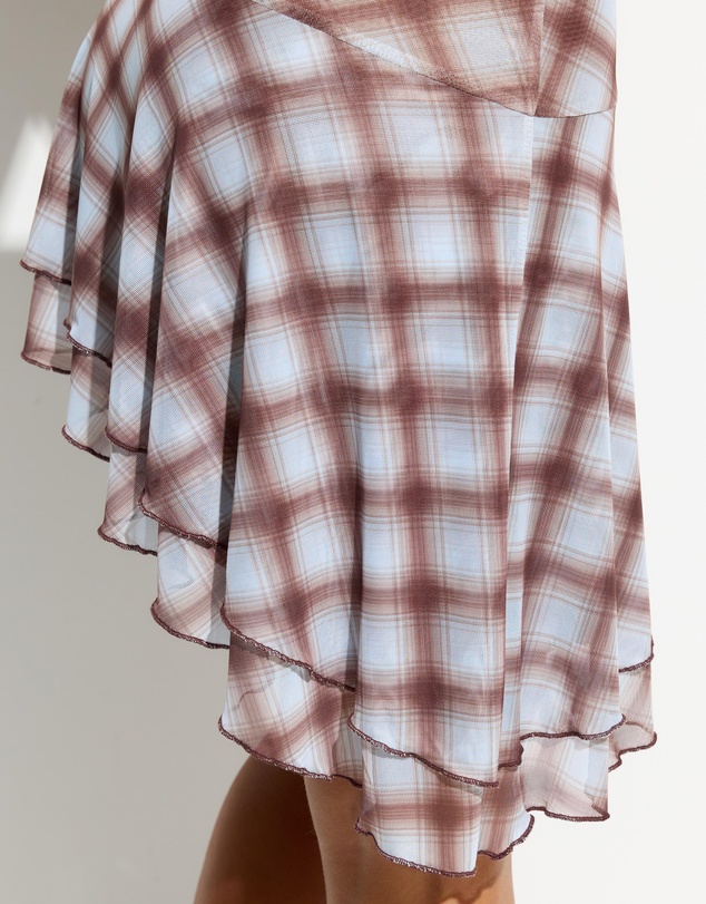 Dazie - Sammy Check Asymmetrical Mesh Dress