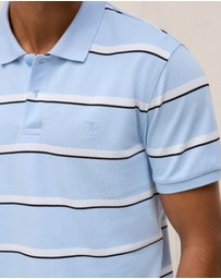 Trenery - Cotton Pique Double Stripe Polo in Blue Marble