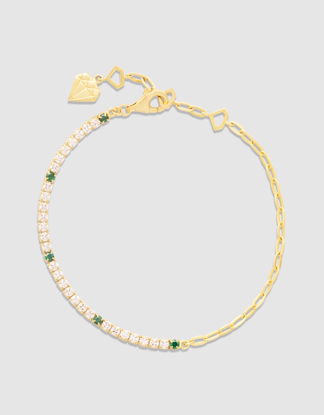 Wanderlust + Co - Pave 14K Gold Vermeil Emerald Mini Tennis Chain Bracelet
