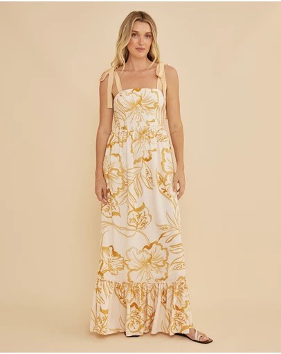 Amelius - Rosemallow Shoulder Tie Maxi Dress