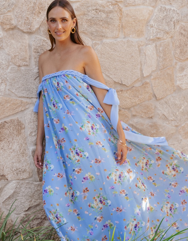 Petal & Pup - Codie Off Shoulder Maxi Dress - Cornflower Blue Floral