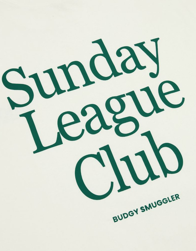 Budgy Smuggler - White Long Sleeve Tee with Sunday League Club