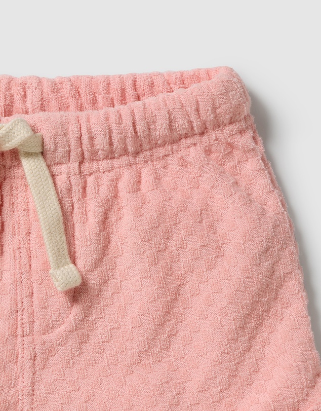 Wilson & Frenchy - Petal Pink Check Organic Terry Tie Shorts - Babies-Kids