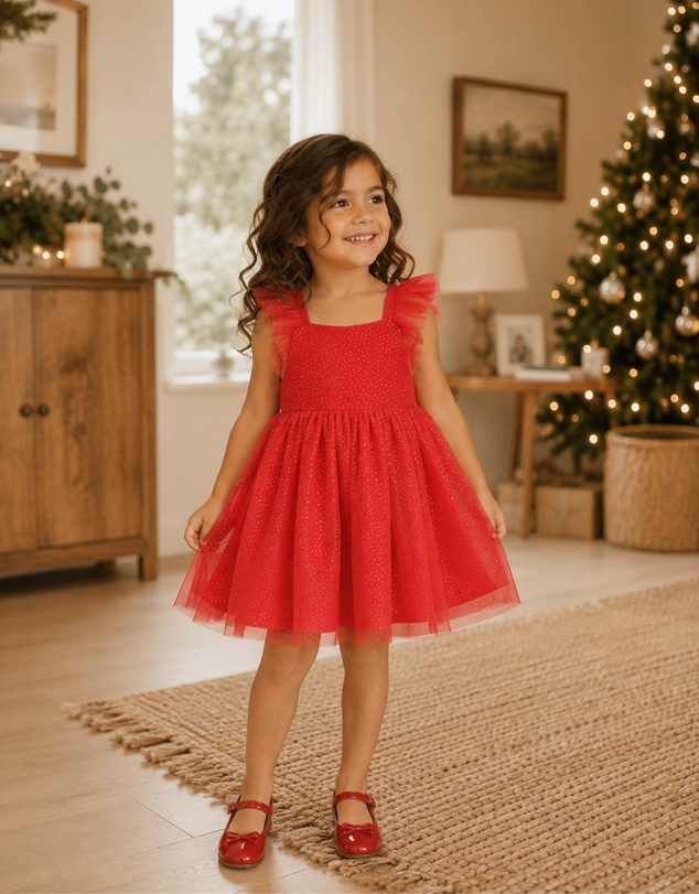 Bebe by Minihaha - Festive Red Glitter Tulle Dress - Kids