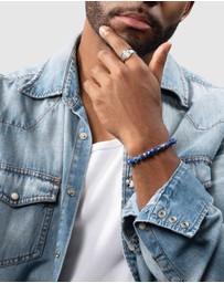 Nialaya Jewellery - Men's Sterling Silver Faceted Beaded Bracelet with Lapis Lazuli