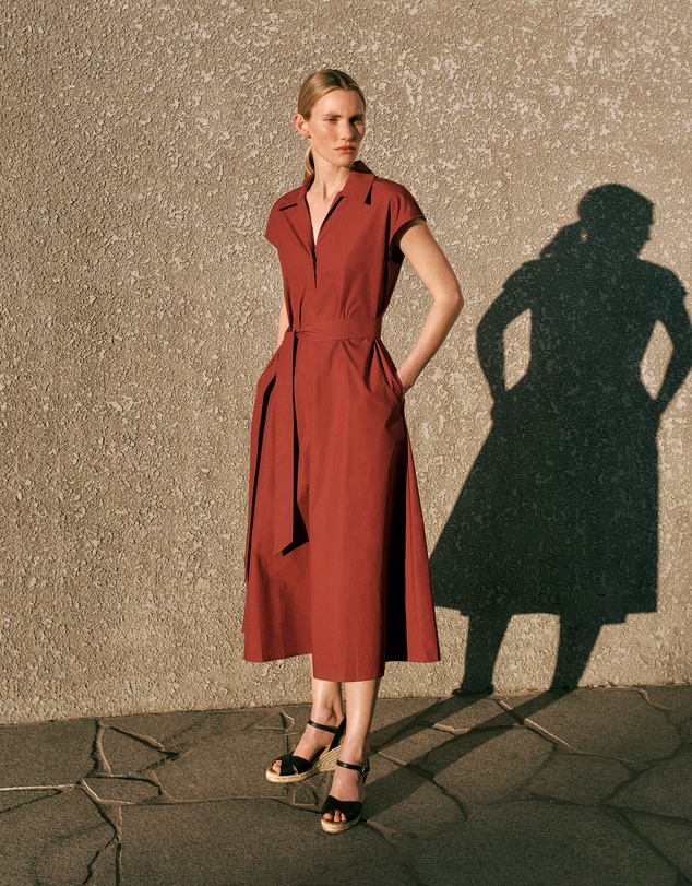Trenery - Poplin Cap Sleeve Shirt Dress in Deep Red