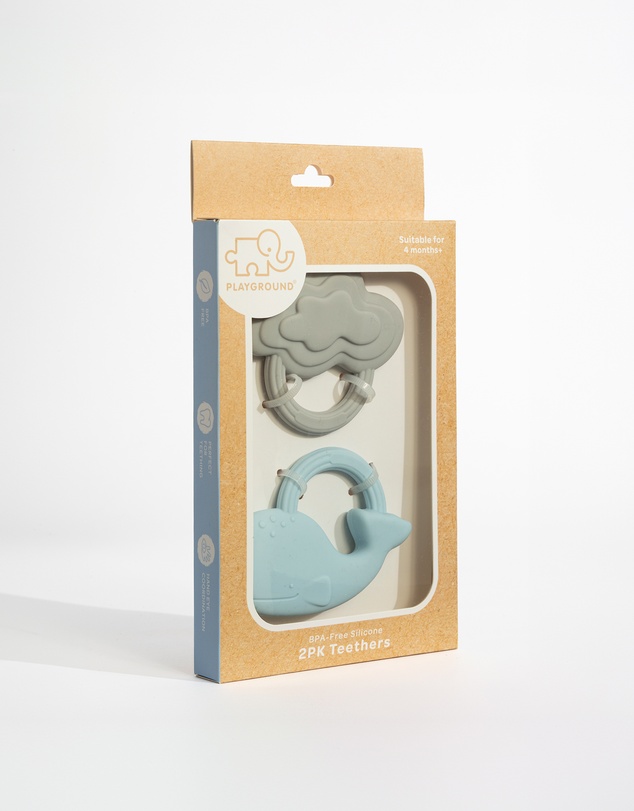 Playground - 2 Pack Silicone Teether - Whale & Cloud