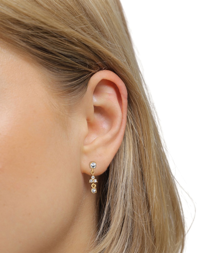 Elli Jewelry - Earrings Women Stud White Crystals 925 Sterling Silver Gold Plated