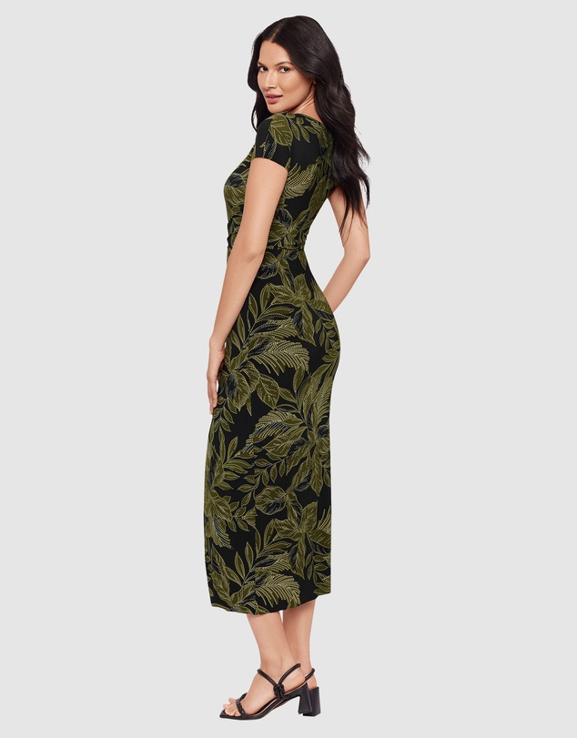 Miraclesuit Shapewear - Olive Branch Loki Cinched Wrap Waist Midi Shaping Dress