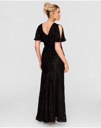 Six Stories - Animal Devore Flutter Sleeve Maxi Dress
