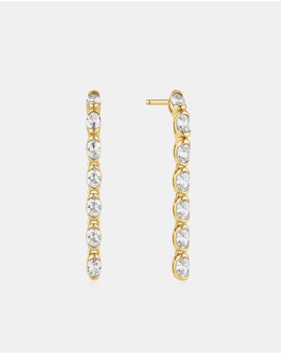 Ania Haie - Gold Half-Bezel Oval Linear Dangle Stud Earrings