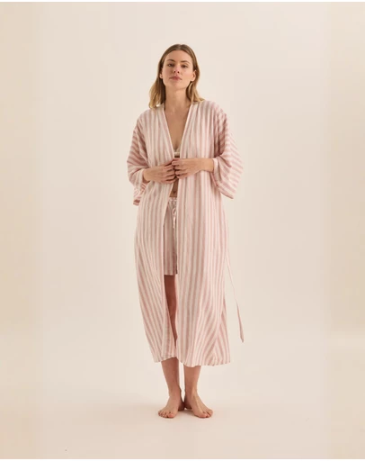 Gingerlilly - Sunny Pink Stripe Linen Robe