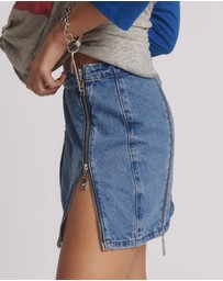 ONE TEASPOON - Zip Mid Waist Micro Mini Denim Skirt - Blue Estate